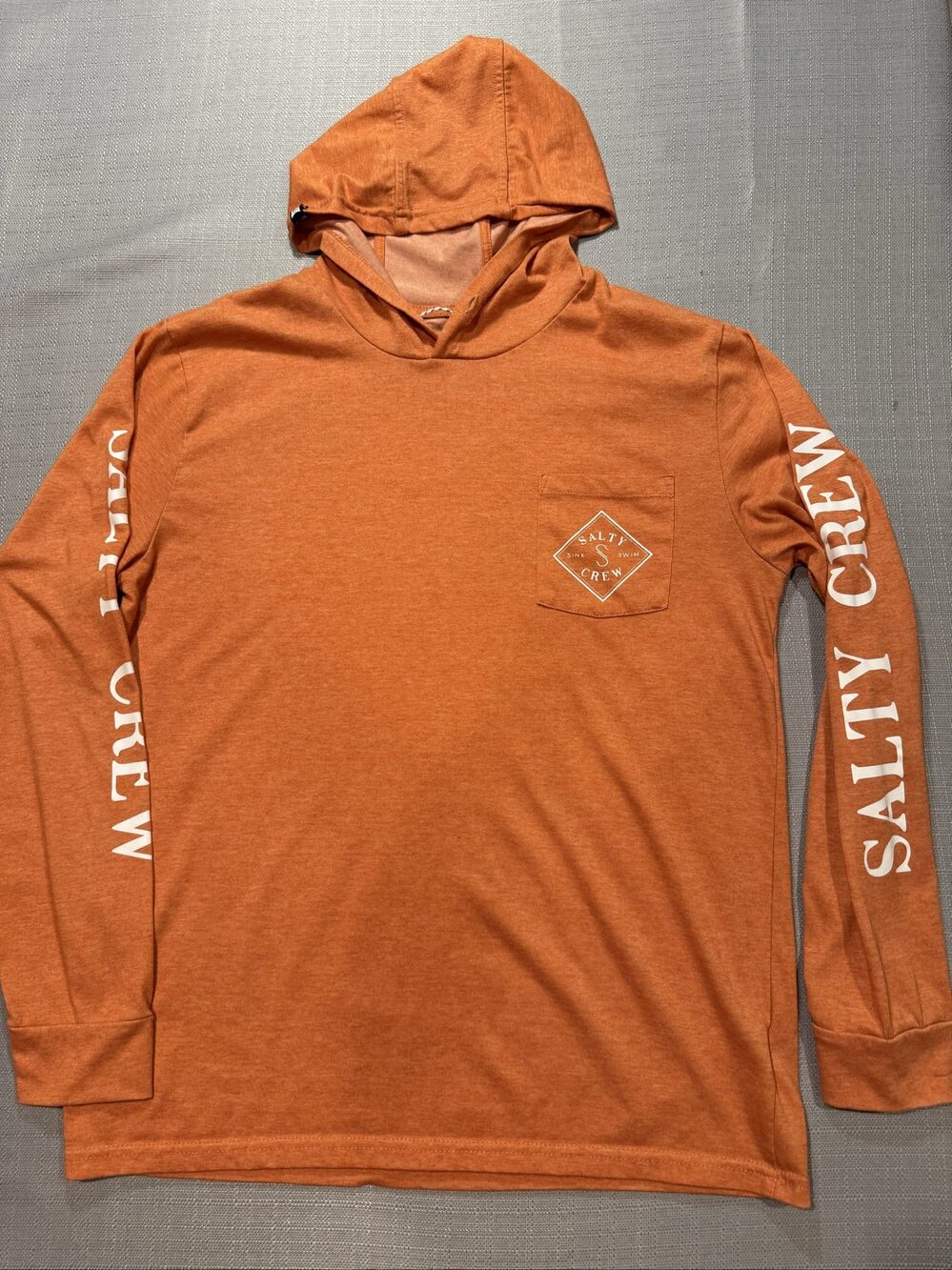 Men’s Salty Crew Premium Technical Hooded Long Sleeve Shirt – Burnt Orange – Lar